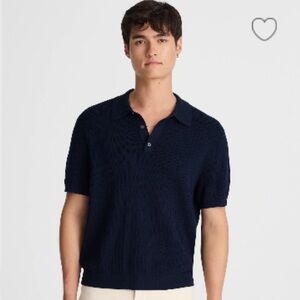 Madewell Tuck-Stitch Three-Button Sweater Polo Midnight Navy Blue Size L NWT